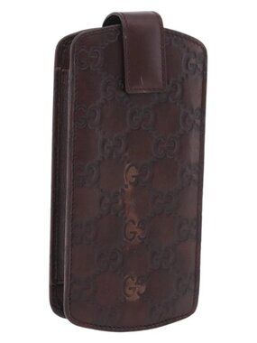 GUCCI Micro Guccissima GG Canvas Sunglass Case Leather Brown Gold Auth 186717